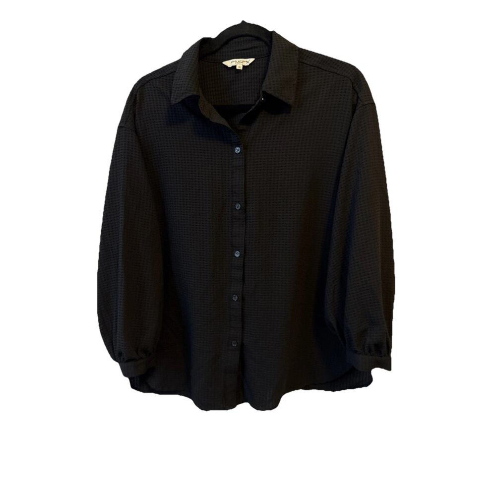 Max Studio London Women's 1X Boho Swiss Dot Balloon Sleeve Button Down‎ Blouse
